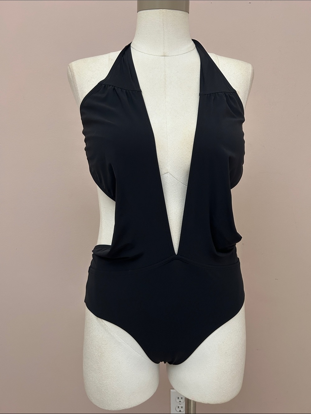 Tory Burch Black Plunge Halter One-Piece